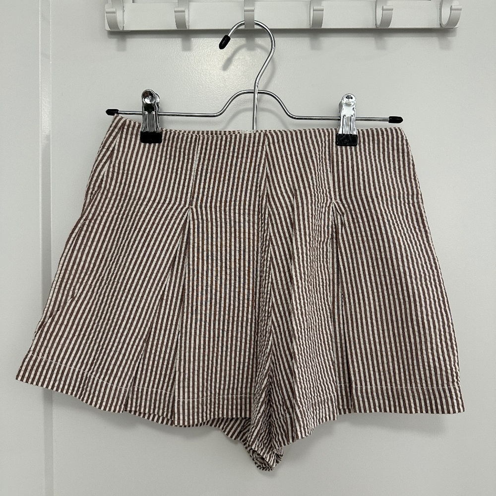 American Apparel Striped Cotton High Waist Shorts, xs